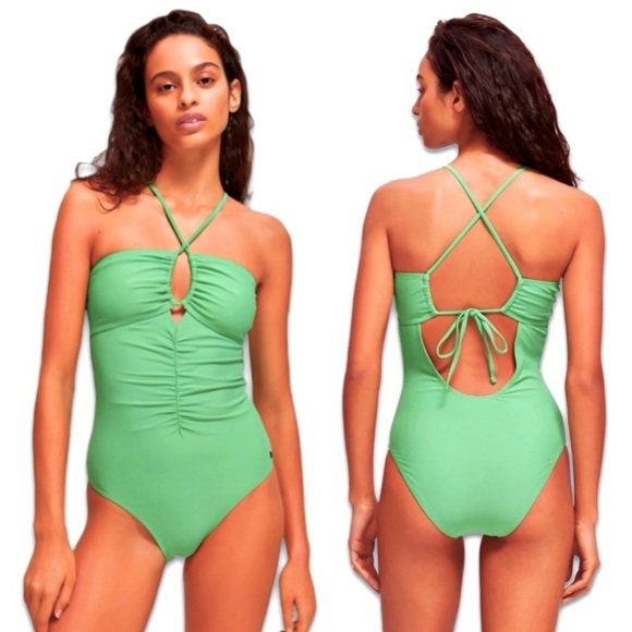 NEW SCOTCH &SODA AMSTERDAM GREEN SWIMSUIT ONE PIECE HIGH CUT SIDES BACKLESS SZ S - Picture 4 of 5
